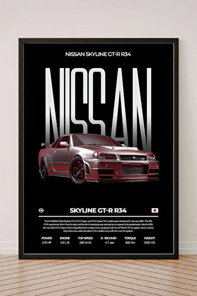 Kalite Sepetinde Nissan Skyline Araba Poster Tekli Siyah Çerçeveli Tablo Tek ...