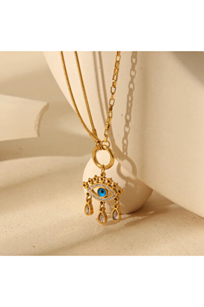 Peach Jewelry Μενταγιόν Μάτι Με Δάκρυα Και Ζιρκόν Ανοξείδωτο Ατσάλι 304