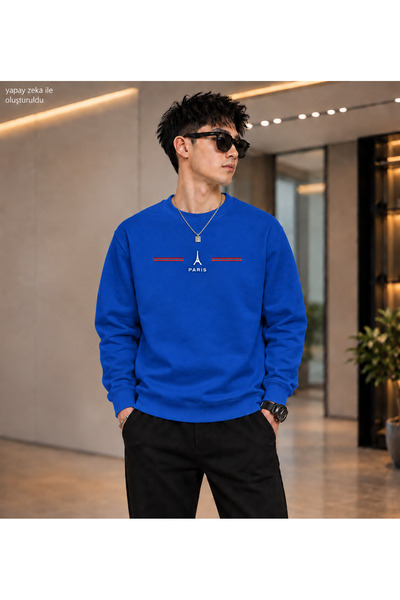 caddekombin Men's Paris Eiffel Tower Printed Crew Neck Casual Regular Fit Swe...