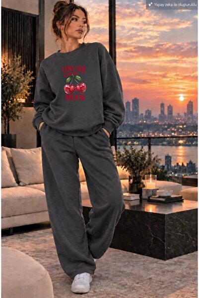 caddekombin Women's Love You Cherry Much Cherry Printed Crew Neck Regular Fit...