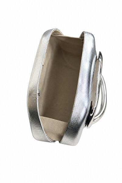 GNC DESİGN Gümüş Metal Aksesuarlı Suni Deri Kadın Clutch Çanta, Düğün Davet ve Gece Çantası
