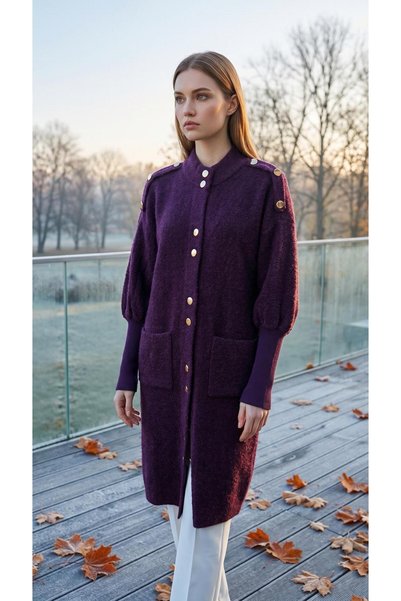 AYMİSS Fashionable Long, Thick, Oversized (110cm) Cardigan with Button Accessories