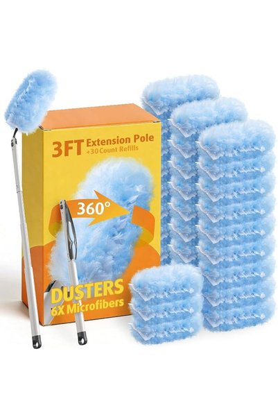 AIR U+ 30 Count Duster Kit Refills with 3 ft Extendable Handle for Swiffer
