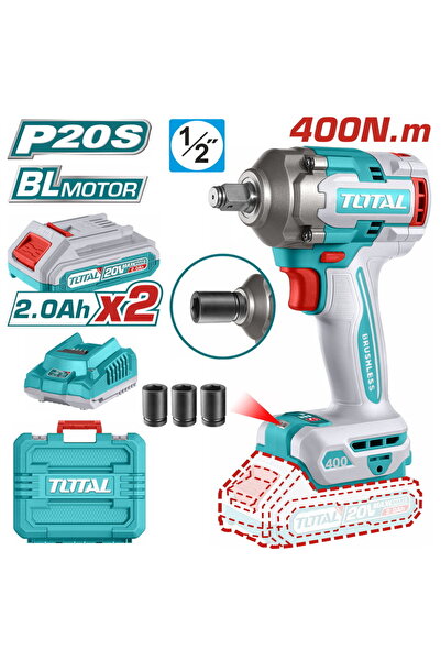 TOTAL Κρουστικό Κλειδί Μπαταρίας Li-ion 20V / 2Ah / 400Nm / 2 Μπαταρίες (TIWL...