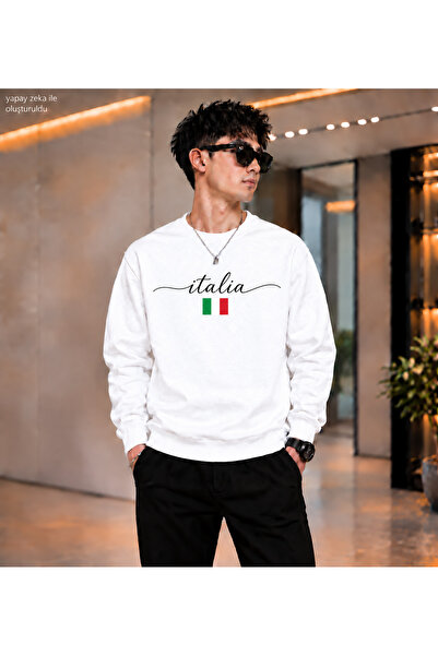 caddekombin Men's Italia Italy Flag Calligraphy Printed Crew Neck Casual Regu...