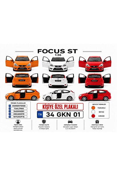 ToyzMarket Ford Focus ST Metal Araba Kişiye Özel Plakalı Ford Focus oyuncak A...