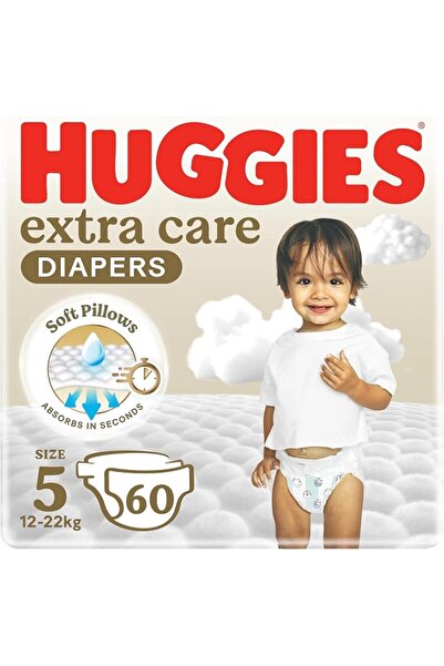 Huggies حفاضات إكسترا كير مفتوحة الطرفين مقاس 5 (12-22 كجم) 60 حفاضة