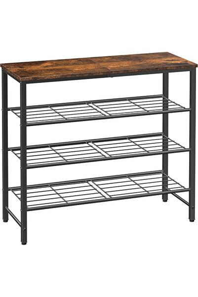 Kitsure 4-Tier Shoe Storage Rack Featuring Wood-Look Top, Rustic Brown