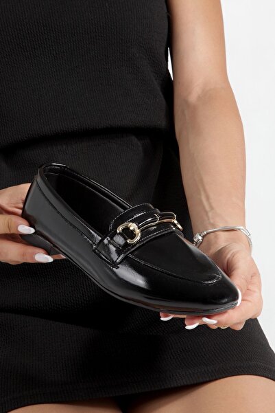 MAYA SHOES Kadın Günlük Loafer Babet Gold Tokalı