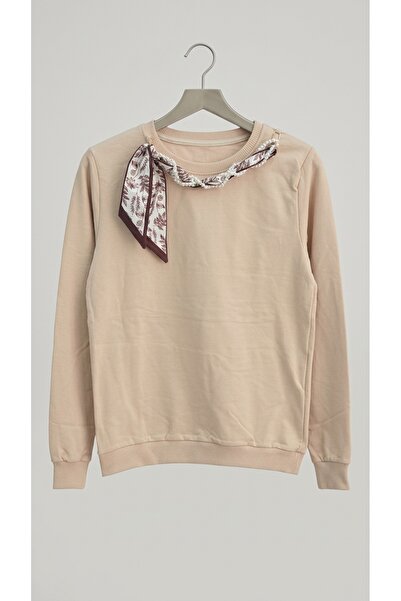 skycott Girl's Beige Scarf Detailed 3-Strand Sweatshirt T-Shirt