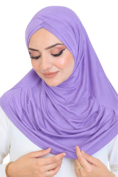 Modish Group Women's One-Piece Ready-To-Wear Turban Crossed Self-Tied Viscose Headscarf Lilac