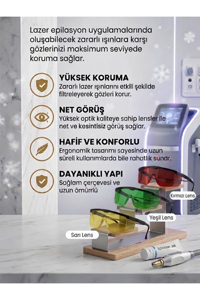 Viola Valente Lazer Epilasyon Koruyucu Gözlük 3'lü Paket (Kırmızı - Yeşil - Sarı )