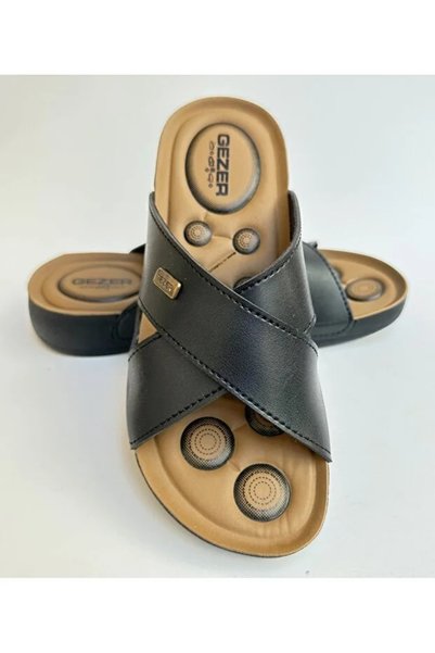 GEZER Black Cross-Strapped Anatomical Sole Women's Home - Guest and Street Slippers