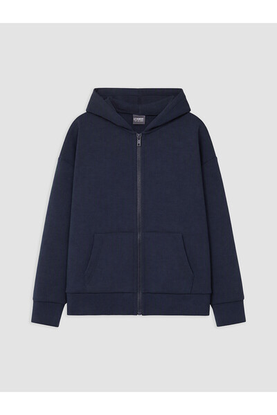 LC Waikiki Nevavm Navy Blue Hooded Girl's Soft Touch Zippered Sweatshirt with...