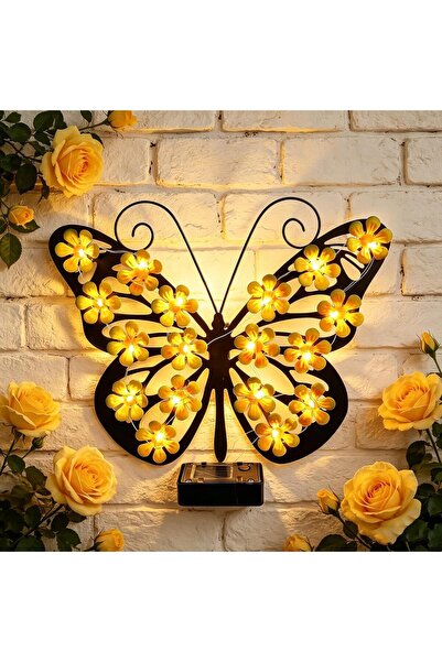 Vivendo Set 2 Fluturi Solari Decorativi de Pus pe Perete sau Gard, cu Lumini LED