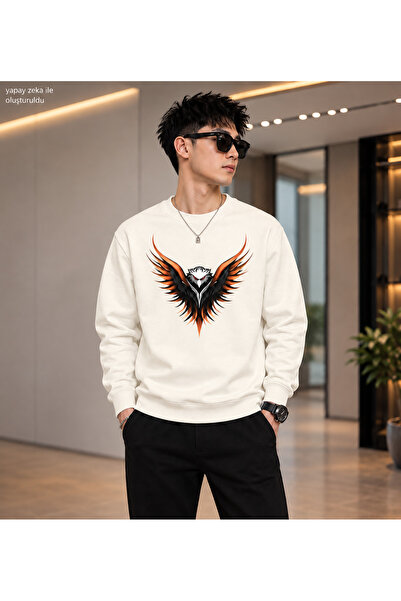 caddekombin Men's Eagle Graphic Printed Crew Neck Casual Regular Fit Sweatshirt
