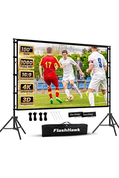 Fhatt شاشة عرض FH Flash Hawk مقاس 150 بوصة بنسبة 16:9، شاشة عرض محمولة للاستخ...