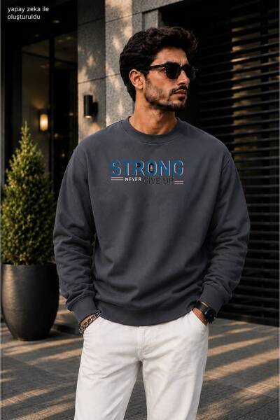 caddekombin Men's Stay Strong Never Give up Motto Crew Neck Casual Regular Fi...