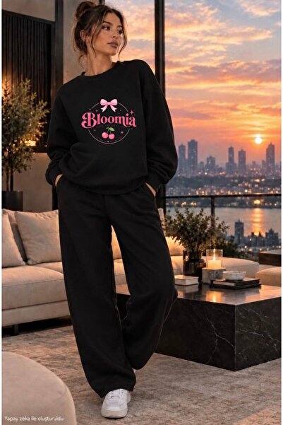 caddekombin Women's Bloomia Cherry and Ribbon Printed Crew Neck Regular Fit W...