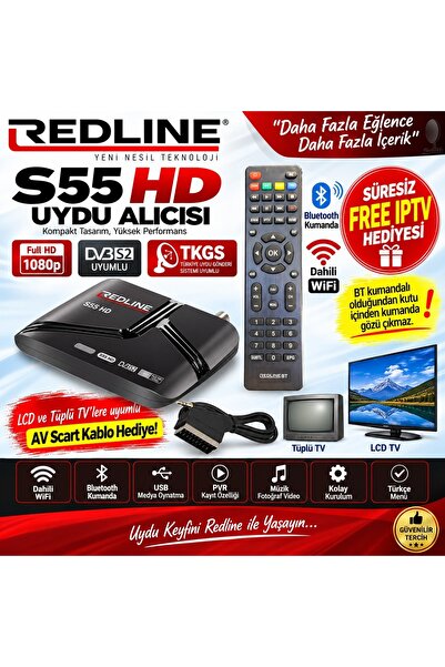 Sine Plus Redline S55 BT HD Dahili WIFI Bluetooth Kumandalı Uydu Alıcı - Av S...