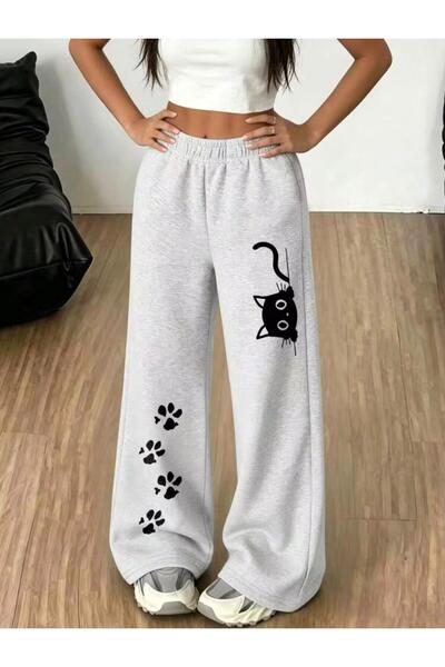 MORNİNG KİDS Kız Çocuk Patiler ve Kedi Baskılı Eşofman (Gri)