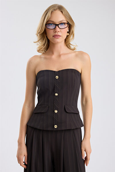 HomeStore Gold Button Striped Corset Top