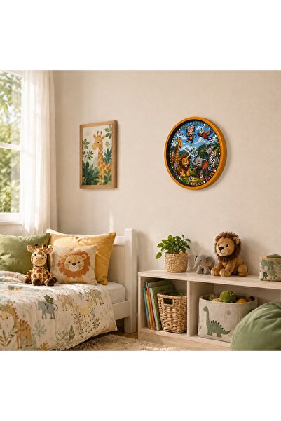 TakÇalıştır Neşeli Orman Turuncu 36 x 36 Cm Çocuk Duvar Saati