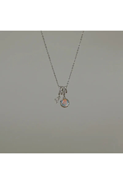Peach Jewelry Μενταγιόν Κυκλική Σύνθεση Με Λευκά Ζιρκόν Και Οπάλιο Ανοξείδωτο...