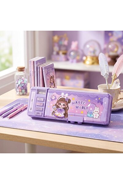 MJ TOYS Sanrio Kawaii Sevimli Magic World Çok Fonksiyonlu Şifreli Kalem Kutus...