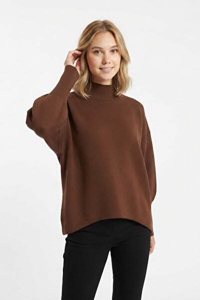 Şeker Portakalım Women's Turtleneck Off-Shoulder Oversize Relaxed Fit Knitwea...