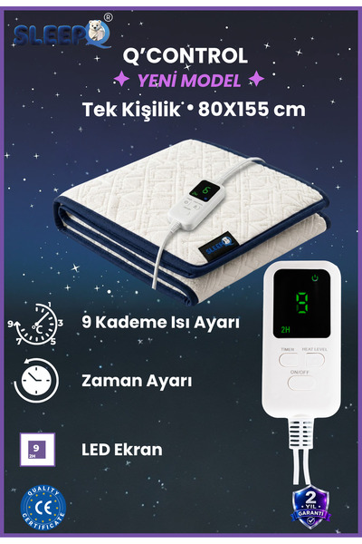 SleepQ Q'Control - 9 Kademe Isı Ayarı/Zaman ayarlı Tek Kişilik Elektrikli Alt...
