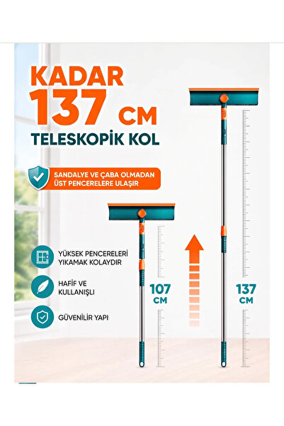 Plant Aksesuar Profesyonel Cam Silme Aparatı | Teleskopik Saplı, Çift Taraflı...