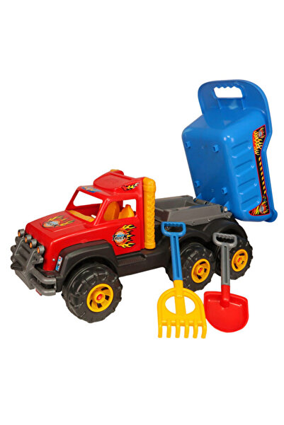 Enhoştoys 1000 KG. Büyük Boy Alev Desenli Oyuncak Damperli Kamyon ve Kum Seti...