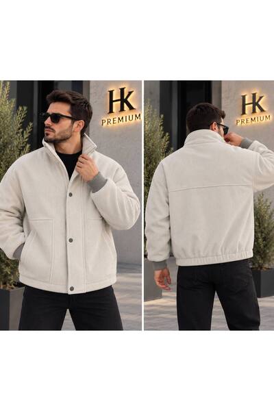 HK Premium Tekstil Erkek Fitilli Kadife Mont Astarsız Oversize Dik Yaka Çıtçı...