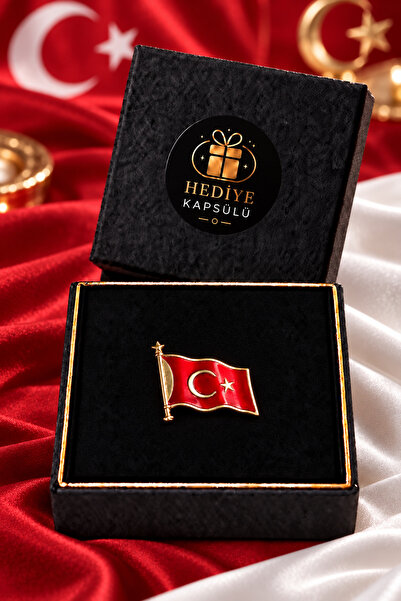 PULİNİN DÜKKANI Ay Yıldızlı Dalgalı Bayrak Figürlü Kırmızı Gold Broş – Ceket ...