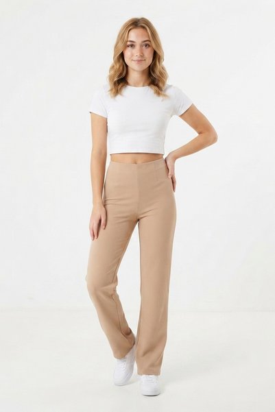 Generic Brand Women's High Waist Lycra Flexible Tube Leg Stylish Casual Trousers