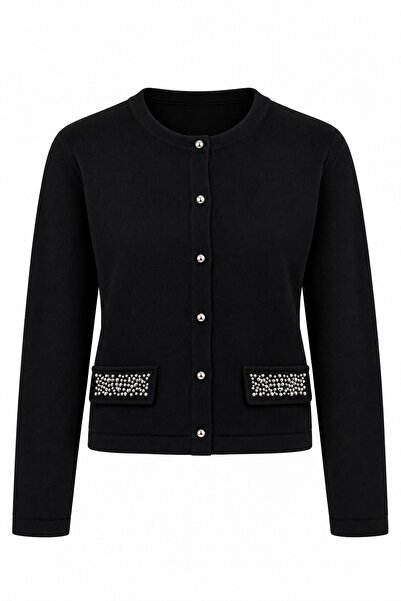 elif teke Button and Pockets Metal Bocuklu Steel Knitwear Black