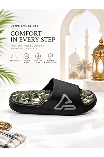Generic Brand Men Sport Slide Slippers Camo Textured Insole Geometric Logo Si...