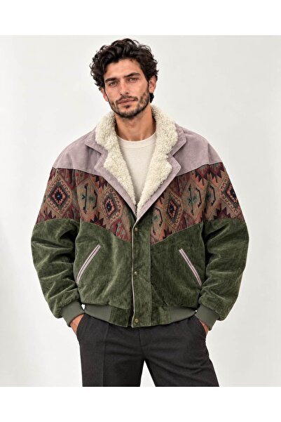 CANMODA (8027) Unisex Kürklü Yaka Vintage Aztek Ceket Oversize 90lar Mont 2XL...