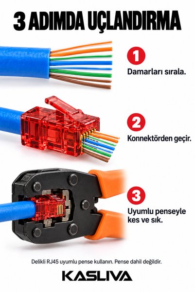 Kasliva 100 Pcs Red Rj45 Smart End - Easy Pass through Hole Connector Cat5 Cat6