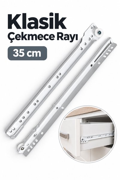 Badem10 Klasik Çekmece Rayı 35 CM 1 Takım Sağ Sol Mobilya Dolap Çekmece Rayı ...