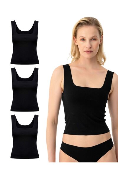 Mimosso Women's Organic Cotton 3-Piece Laser Cut Thick Strap Undershirt