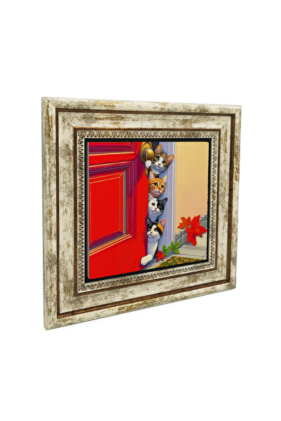 Sadrazam Cat Printed Natural Stone Painting 25X25 1G-Cats4