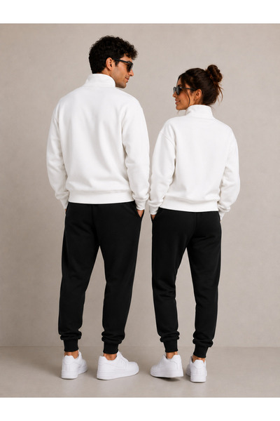 Jooy Sevgili Çift Kombini 2'li Yarım Fermuarlı Sweatshirt 2'li Eşofman Altı 4 Parça Set