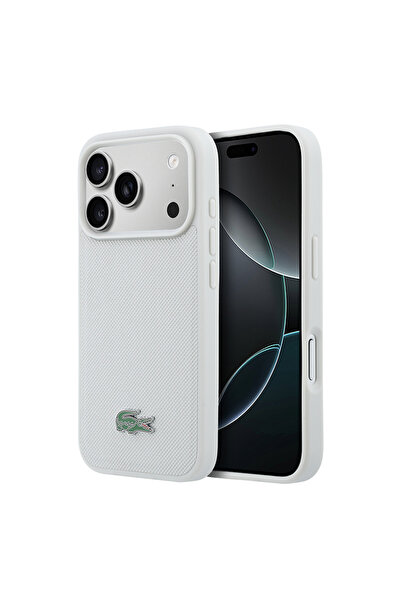 Lacoste iPhone 18 Pro Kılıf Lisanslı M-safe Şarj Özellikli PU Pike Desenli Me...