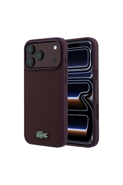 Lacoste iPhone 18 Pro Kılıf Lisanslı M-safe Şarj Özellikli PU Pike Desenli Me...
