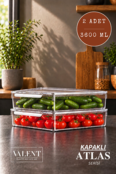 VALENT Atlas 2'li 3600ML Kapaklı Saklama Kabı Buzdolabı Düzenleyici Akrilik