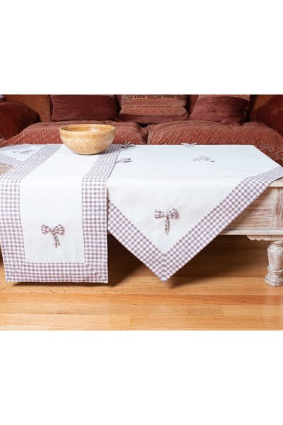 Silk Fashion Τραπεζομάντηλο/Τετράγωνο (140εκ x 140εκ) με φιόγκο ιβουάρ/μωβ