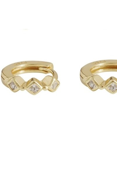 Peach Jewelry Σκουλαρίκια Ρόμβοι με Ζιργκόν, Ασήμι 925, Επιχρυσωμένα