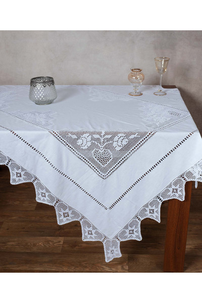 Silk Fashion Χειροποίητο τραπεζομάντιλο 1460 (140εκ x 180εκ) λευκό